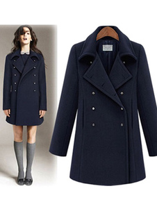 Magnétique manteau en laine mélangée bleu marine foncé unicolore avec bouton vêtements journaliers c