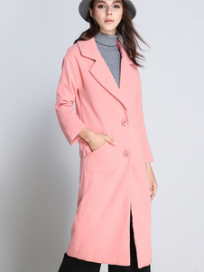 Éblouissant manteau Laine de plaine unicolore avec poches moulant col à revers