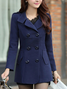 Chic manteau femme unicolore avec poches croisé col à revers