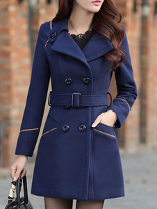 Charmant manteau femme laine de plaine bicolore avec ceinture croisé col à revers