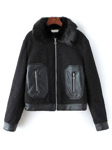 Fascinant manteau femme en laine mélangée unicolore avec poches surdimensionné col à revers