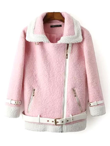 Populaire manteau femme en tweed bicolore avec boucle coupe asymétrique col à revers