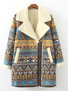 Attrayant manteau femme en suédé kaki impression avec poches coupe asymétrique col à revers