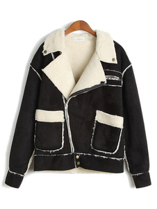 Fascinant manteau en suédé bicolore coupe asymétrique col à revers