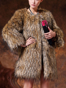 Manteau de fausse fourrure manches longues kaki tour de cou surdimensionné manteau d’hiver pour femm