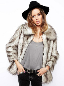 Manteau d’hiver des femmes manches longues fausse fourrure manteau kaki col Turndown