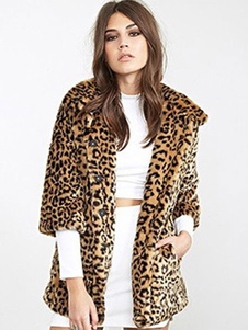 Fausse fourrure manteau Leopard Print col Turndown Half Sleeve surdimensionné manteau d’hiver
