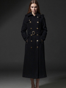 Charmant manteau Laine de plaine noir unicolore avec zip croisé col à revers