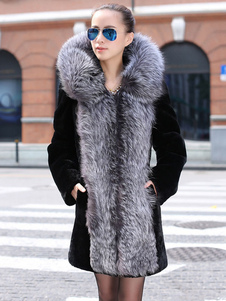 Fausse fourrure manteau manches longues Hooded deux de ton surdimensionné manteau d’hiver pour femme