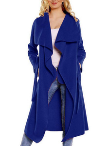 Fascinant manteau femme Laine de plaine unicolore avec ceinture convenable col à revers