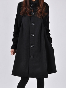Énigmatique manteau femme Laine de plaine unicolore avec bouton surdimensionné