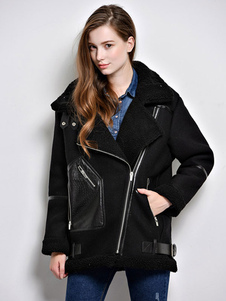 Éblouissant manteau en suédé unicolore avec boucle coupe asymétrique