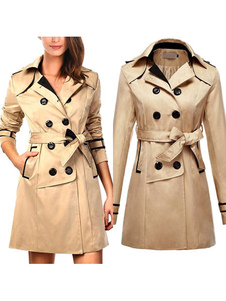 Magnétique manteau en polyester unicolore et ceinture croisé col à revers