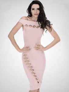 Sexy robe de l’épaule découpe manches courtes Cap retour à capuche Slim Fit Bodycon Dress