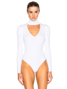 Sexy Body des femmes avec découpe col haut manches longues blanc