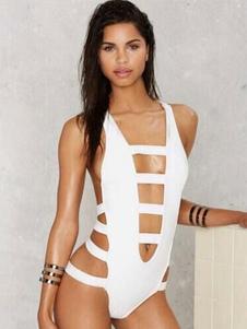 Body Sexy blanc chasuble sans manches découpe combinaison dos-nu pour femmes