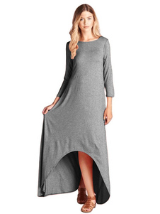 Robe longue en fibres de coton unicolore devant court et derrière long col rond