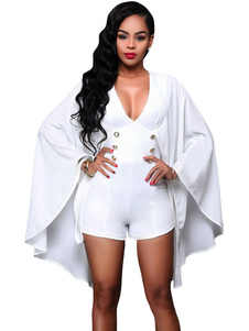 Attrayante combinaison féminine sexy blanche unicolore avec bouton