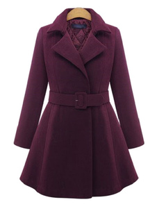 Chic manteau femme en gabardine unicolore avec ceinture ouverture avant revers cranté