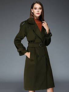 Magnétique manteau en gabardine vert forêt unicolore avec poches ouverture avant revers cranté