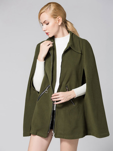 Adorable manteau en gabardine vert forêt unicolore avec zip surdimensionné col à revers