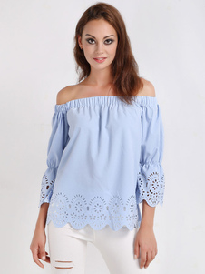 Blouse casual en acétate de cellulose bleu ciel clair unicolore creusé surdimensionné