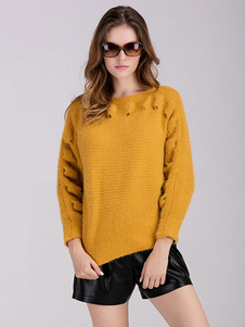 Populaire pull-over féminin casual gris unicolore creusé surdimensionné manches casaque longues