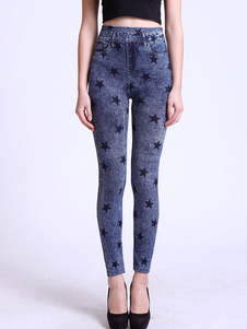 Chic caleçon pour femmes bleu casual en polyester imprimé étoile et fleuri