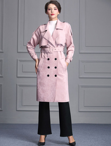 Éblouissant manteau en polyester unicolore avec ceinture col à revers