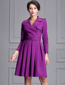 Attrayante robe skater mode en polyester unicolore plissé col à revers