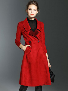 Attrayant manteau en suédé unicolore avec poches vêtements journaliers thermique col à revers