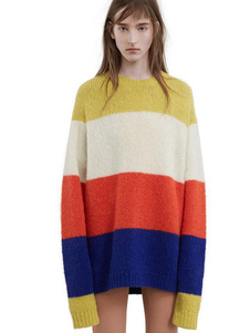 Charmant pull pour femme mode orange avec rayure manches longues