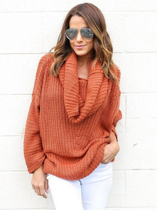 Populaire pull-over féminin mode orange unicolore manches longues