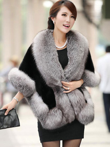 Poncho de fourrure couleur unie de la fausse fourrure Cape manteau femme vêtements d’extérieur pour 