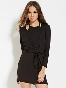 Populaire robe bodycon en spandex noir à licou unicolore et tordu style de faux deux-pièces