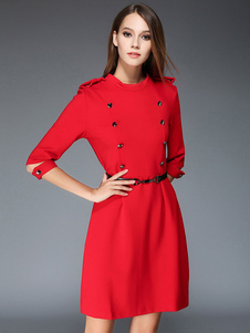 Charmante robe bodycon en acétate de cellulose col montant unicolore avec ceinture moulant