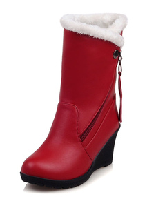 Bottes mi-mollet Zip à bout rond en PU unicolore