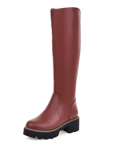 Bottes chic à talons chiots en PU unicolore