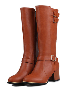 Bottes mi-mollet Zip à bout rond en PU unicolore