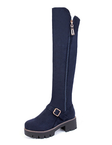 Bottes chic à talons chiots en micro daim unicolore avec boucle