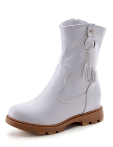 Bottes mi-mollet Zip à bout rond en PU unicolore