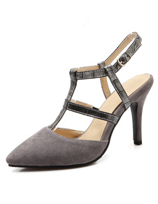 Chaussures à talons à talons aigus en cuir poncé unicolore et talons décolletés de polyuréthane / PU