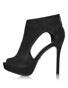 Bottillons de blakc sandale Peep découpe Toe Suede haut talon féminin : Chaussures Sexy