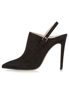 Fabuleuses chaussures à talons à talons aigus en micro daim noir unicolore et talons décolletés en c