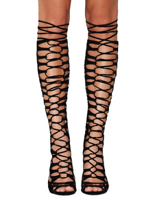 Sandales gladiateur en vogue noir en tissu de terry unicolore à talons aigus