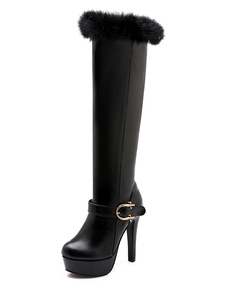 Bottes à talons aigus en PU unicolore avec boucle