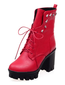 Bottes mi-mollet à lacets et bout rond en PU unicolore