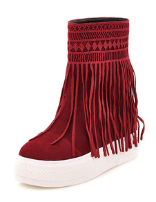 Bottes mi-mollet à bout rond en micro daim unicolore