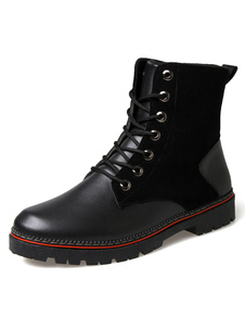 Boots pratiques homme en cuir poncé unicolore avec lacets