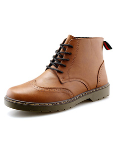 Populaires bottes homme en PU unicolore avec lacets